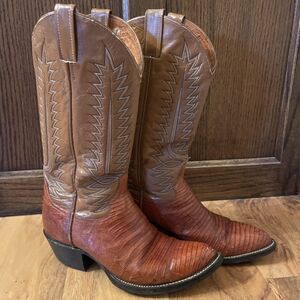 Vintage Lizard Skin Leather Western Cowboy Boots Size 7 1/2 Two-tone Stitching
